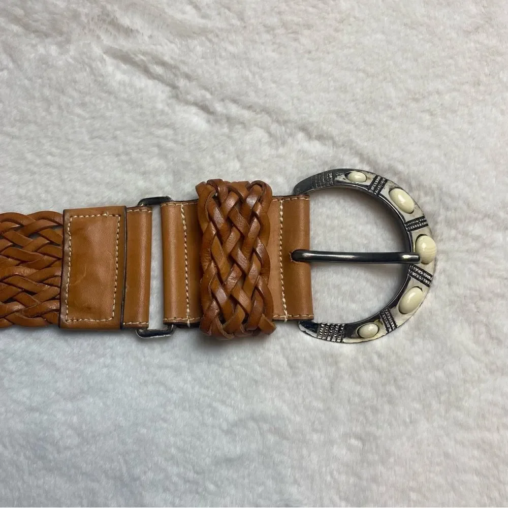 Brown Leather Double Braided Western Style Belt